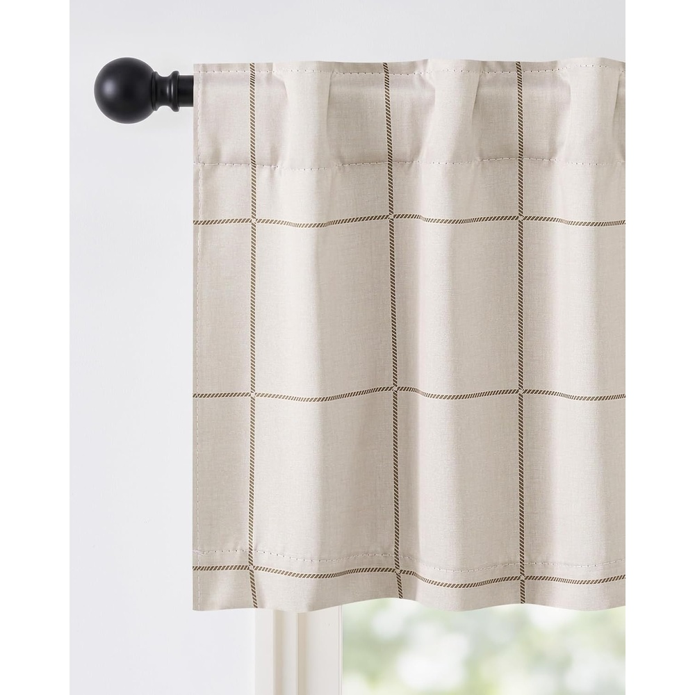 image:imageNICETOWN 100 Blackout Taupe Plaid Curtains for Bedroom W52xL84 2 PanelsTaupe