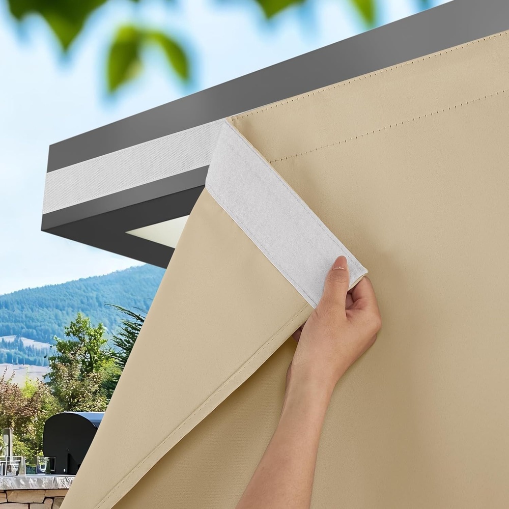 image:imageNICETOWN 2 Panels RodFree Outdoor Curtains for Patio Waterproof Sticky TopBiscotti Beige