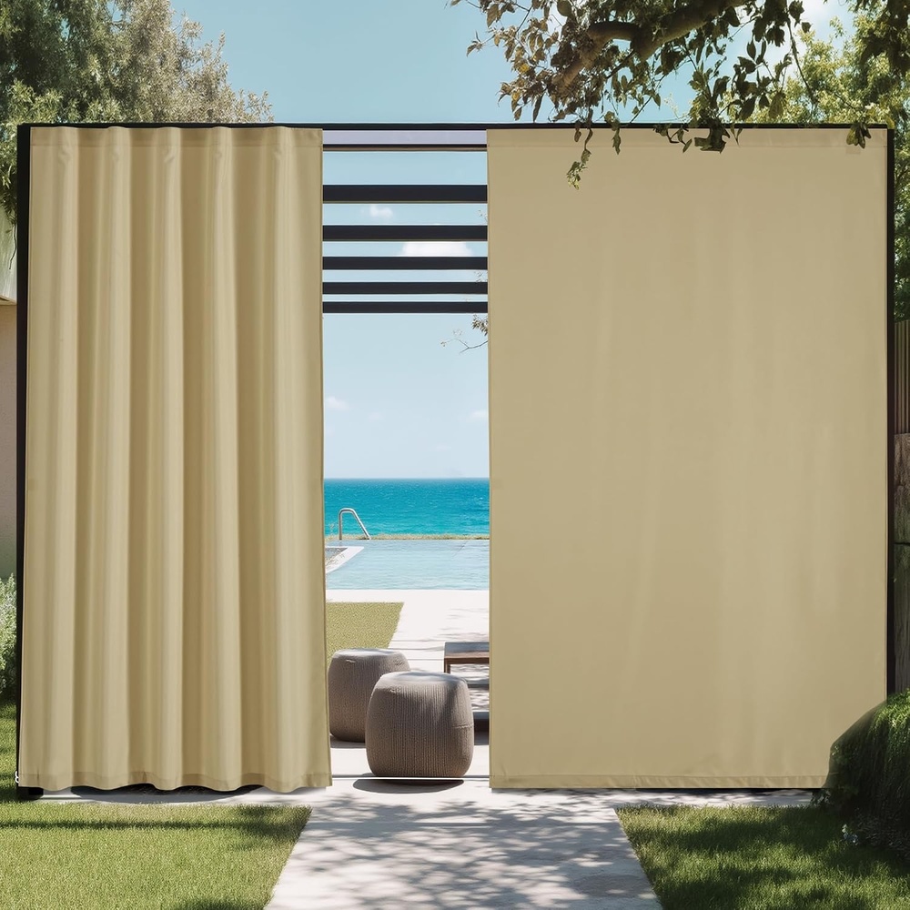 image:imageNICETOWN 2 Panels RodFree Outdoor Curtains for Patio Waterproof Sticky TopBuff