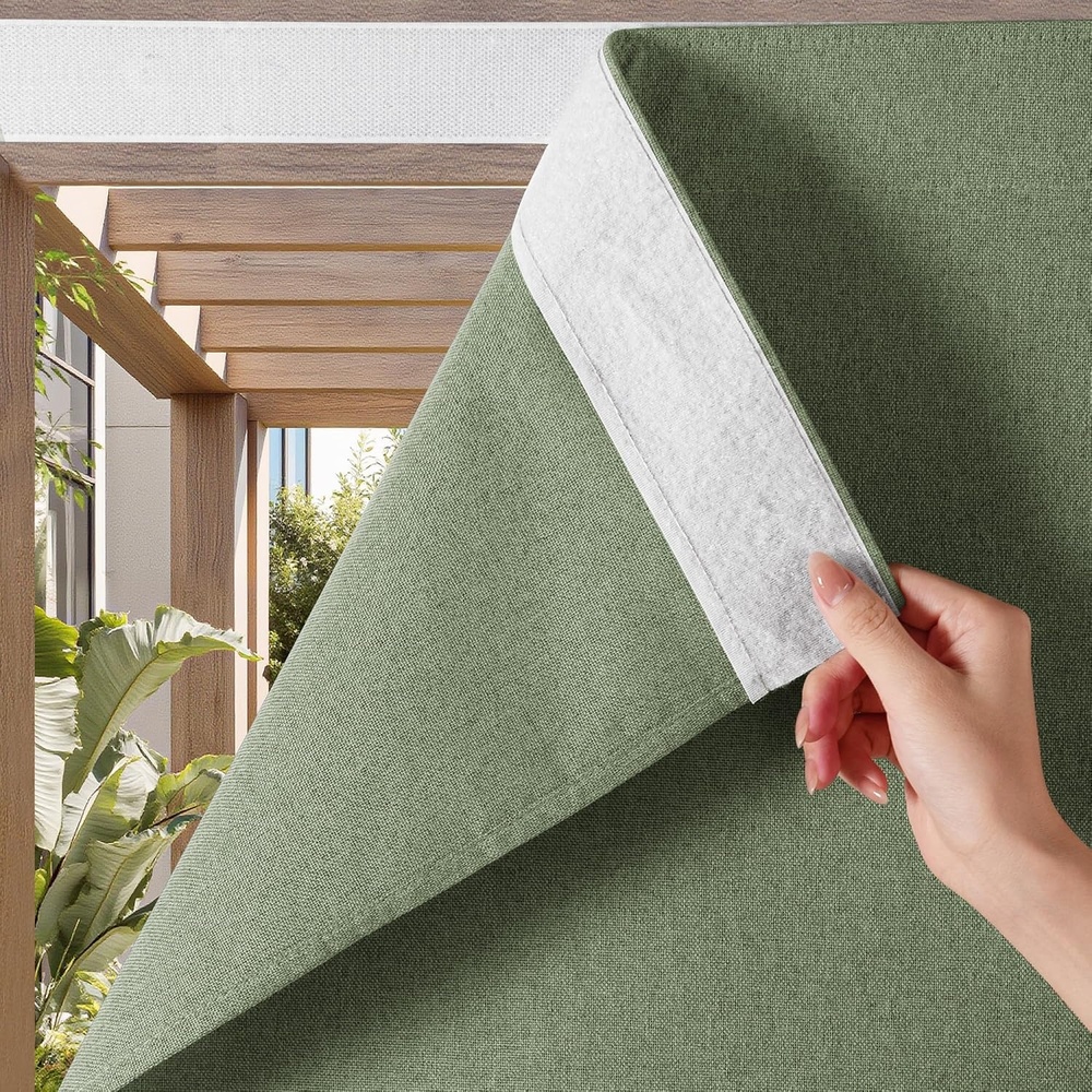 image:imageNICETOWN 2 Panels RodFree Outdoor Curtains for Patio Waterproof Sticky TopSage