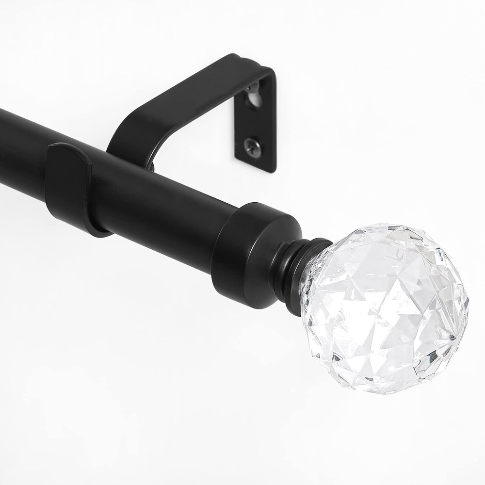 image:imageNICETOWN Black Curtain Rods for Windows 28 to 48 inch Adjustable Curtain Rod 1 inch Diameter Modern Faceted Ball Finials Design Decorative Drapery Rod for Valances Tiers 2848 Length Matte BlackMatte BlackFaceted Ball