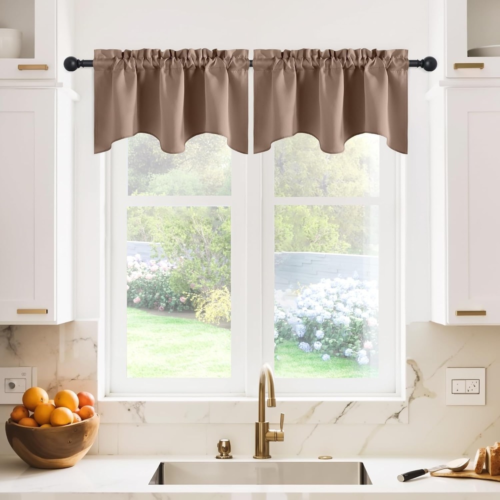 image:imageNICETOWN Blackout Kitchen Valances for Windo 18 Inch Length Rod PocketCappuccino