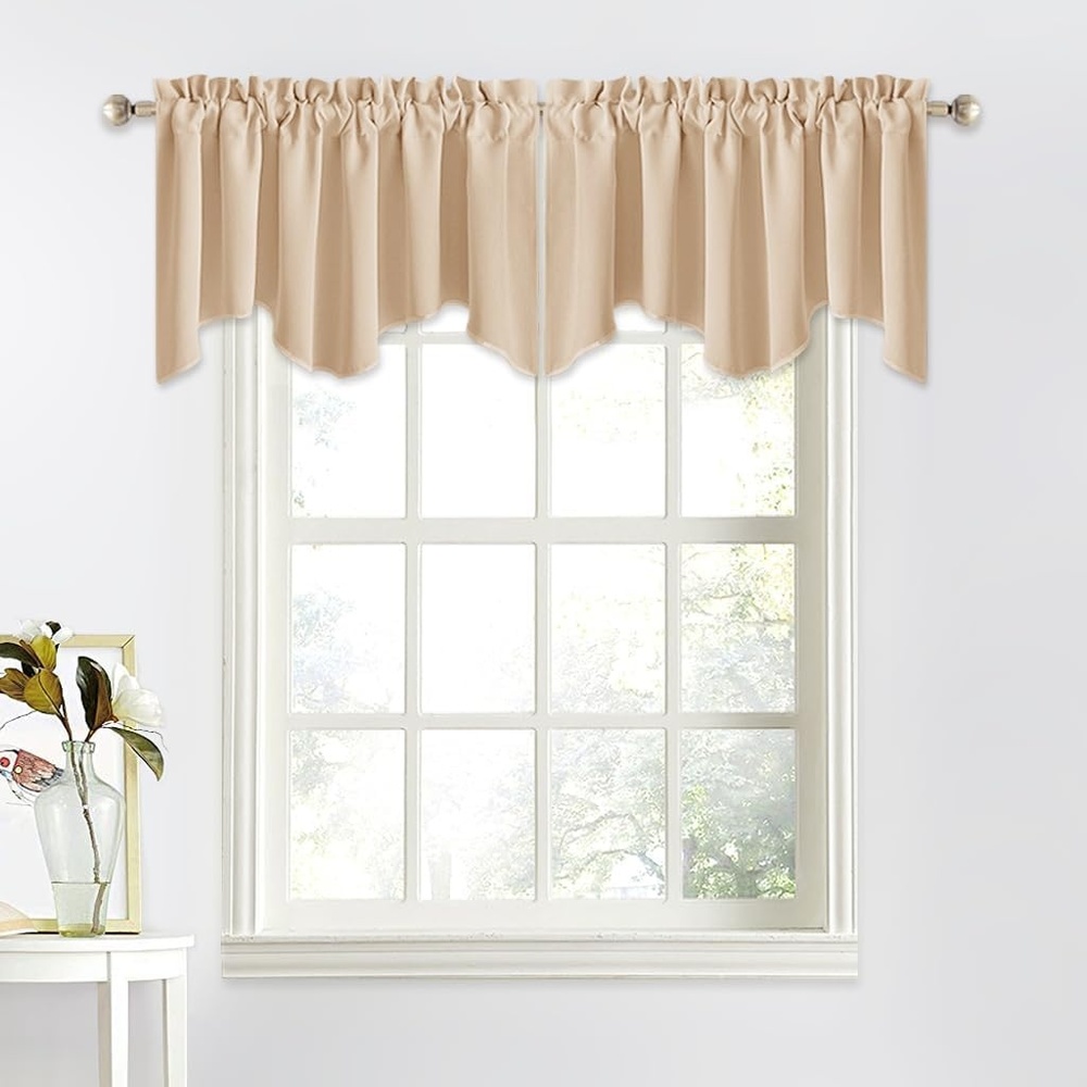 image:imageNICETOWN Blackout Kitchen Valances for Windo 18 Inch Length Rod PocketCream Beige