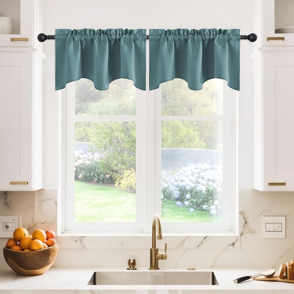 image:imageNICETOWN Blackout Kitchen Valances for Windo 18 Inch Length Rod PocketGreyish Blue