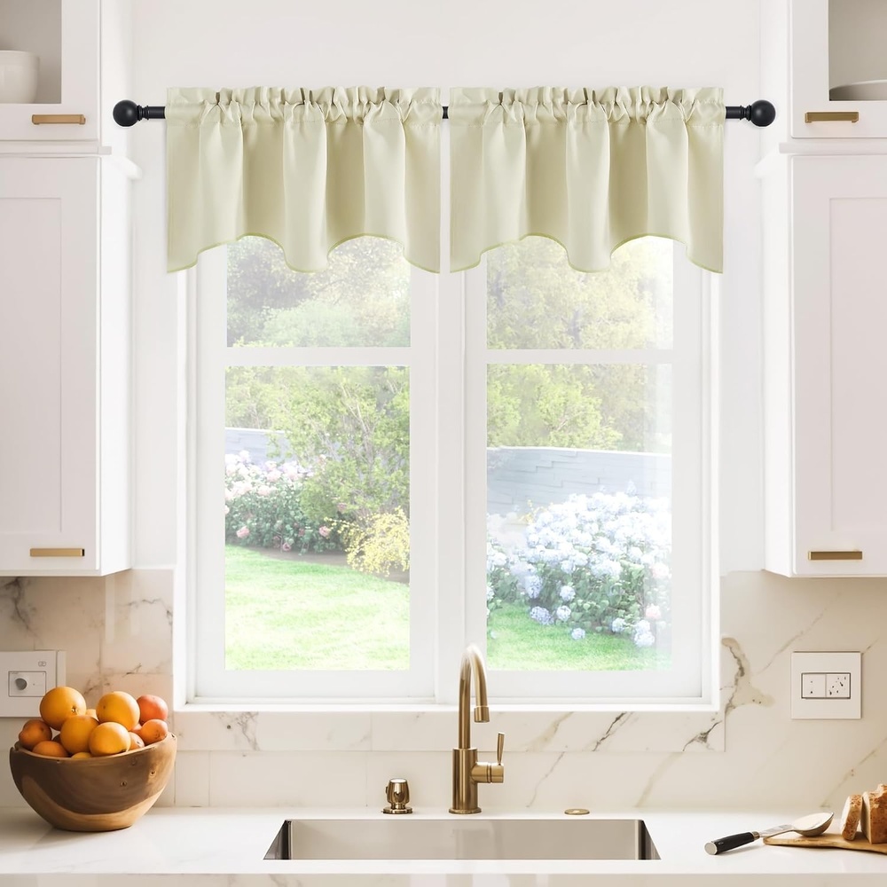 image:imageNICETOWN Blackout Kitchen Valances for Windo 18 Inch Length Rod PocketLight Beige
