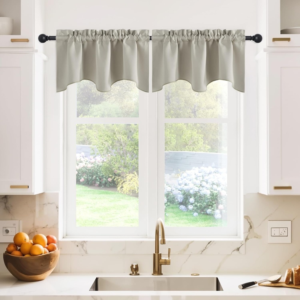 image:imageNICETOWN Blackout Kitchen Valances for Windo 18 Inch Length Rod PocketNatural