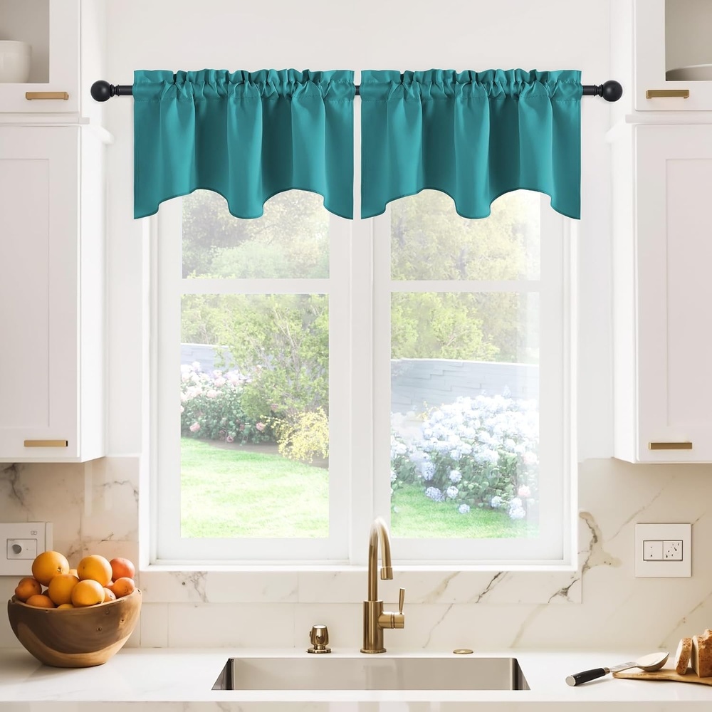 image:imageNICETOWN Blackout Kitchen Valances for Windo 18 Inch Length Rod PocketPeacock Teal