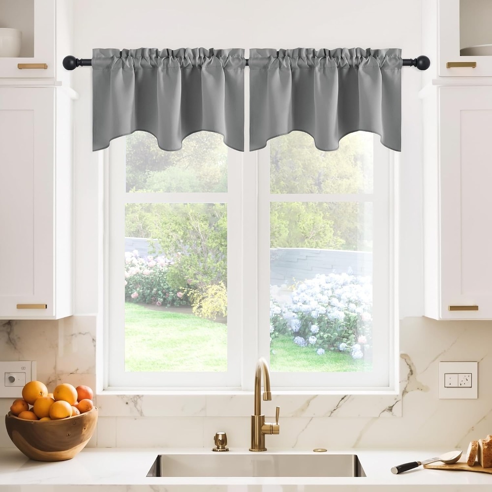 image:imageNICETOWN Blackout Kitchen Valances for Windo 18 Inch Length Rod PocketSilver Grey