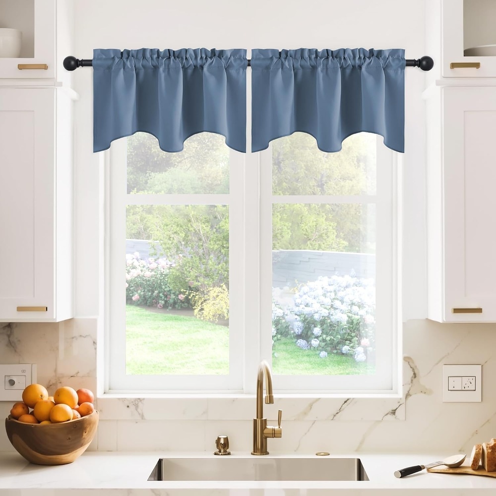 image:imageNICETOWN Blackout Kitchen Valances for Windo 18 Inch Length Rod PocketStone Blue