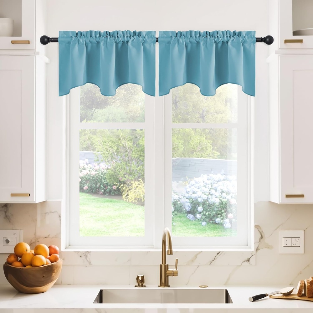 image:imageNICETOWN Blackout Kitchen Valances for Windo 18 Inch Length Rod PocketTeal Blue