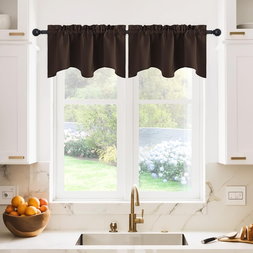 image:imageNICETOWN Blackout Kitchen Valances for Windo 18 Inch Length Rod PocketToffee Brown