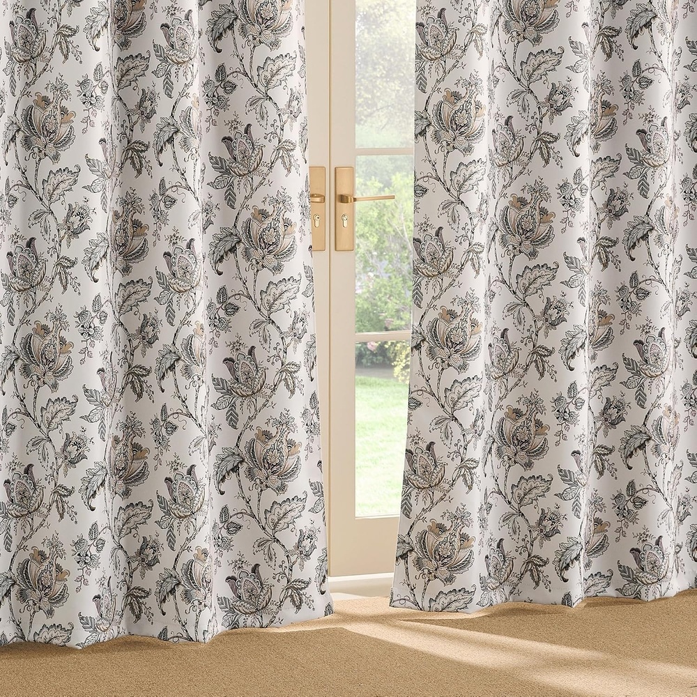 image:imageNICETOWN Boho Floral Curtains 100 Blackout for Living Room Bedroom 96 Inches Long Vintage Flower Drapes Thermal Insulated Soundproof Mid Century Botanica Grommet Window Treatment 52 W 2 PanelsFloral Off White