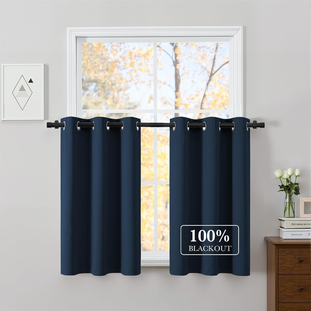 image:imageNICETOWN Boho Floral Curtains 100 Blackout for Living Room Bedroom 96 Inches Long Vintage Flower Drapes Thermal Insulated Soundproof Mid Century Botanica Grommet Window Treatment 52 W 2 PanelsNavy