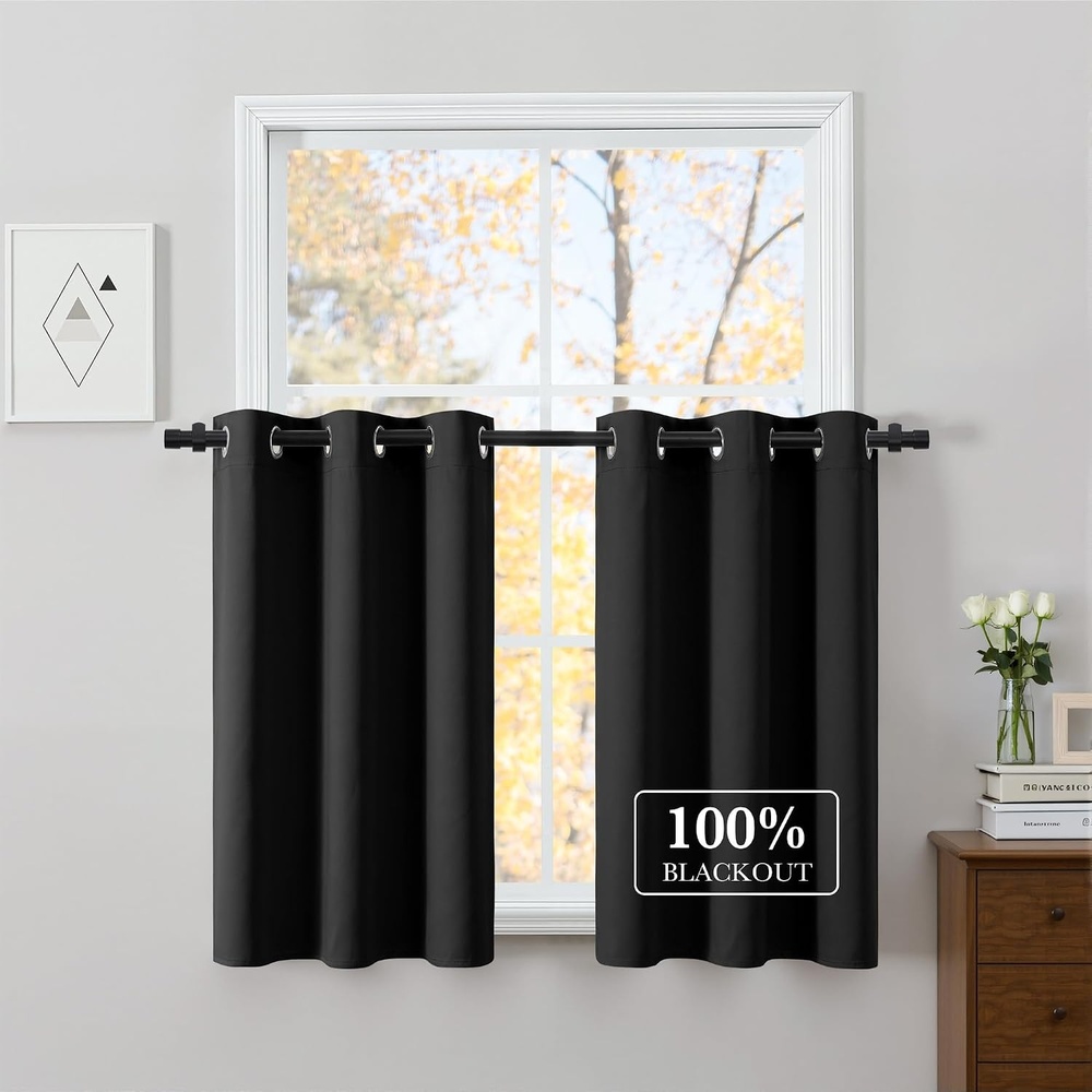 image:imageNICETOWN Boho Floral Curtains 100 Blackout for Living Room Bedroom 96 Inches Long Vintage Flower Drapes Thermal Insulated Soundproof Mid Century Botanica Grommet Window Treatment 52 W 2 PanelsBlack