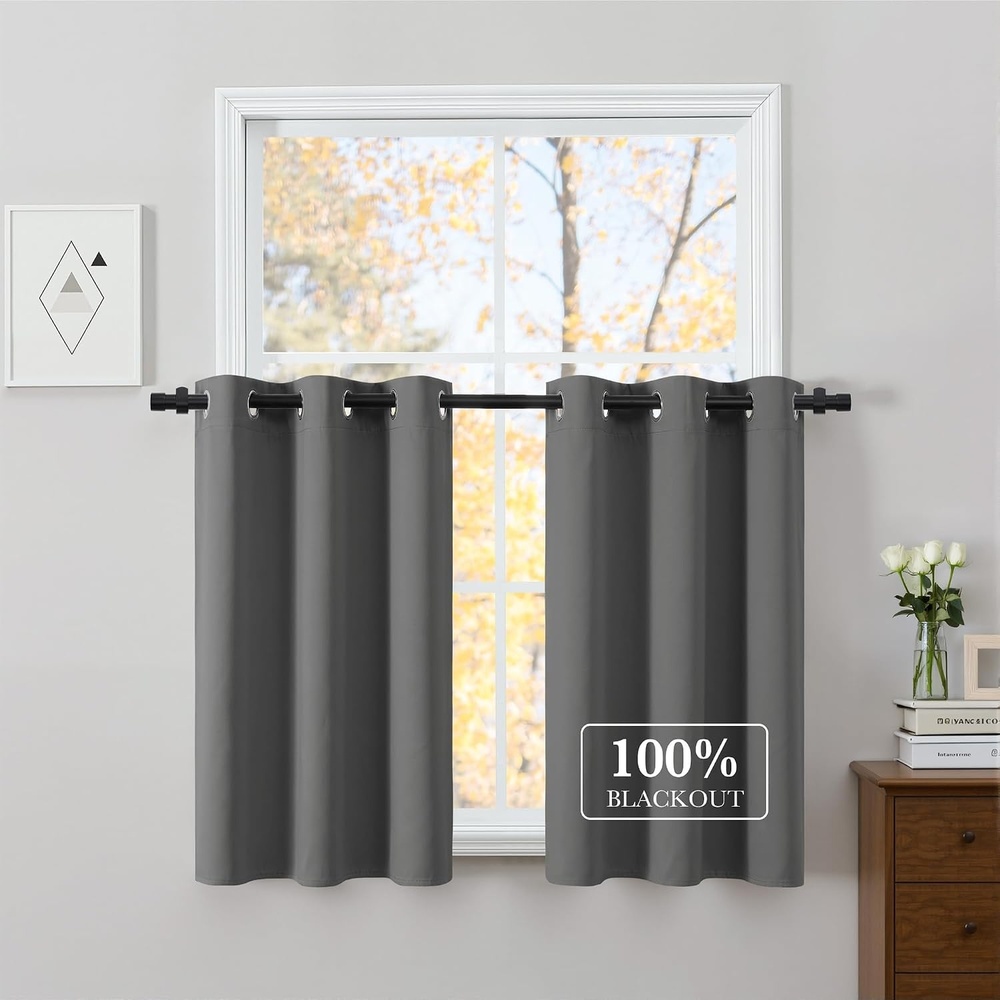 image:imageNICETOWN Boho Floral Curtains 100 Blackout for Living Room Bedroom 96 Inches Long Vintage Flower Drapes Thermal Insulated Soundproof Mid Century Botanica Grommet Window Treatment 52 W 2 PanelsGrey