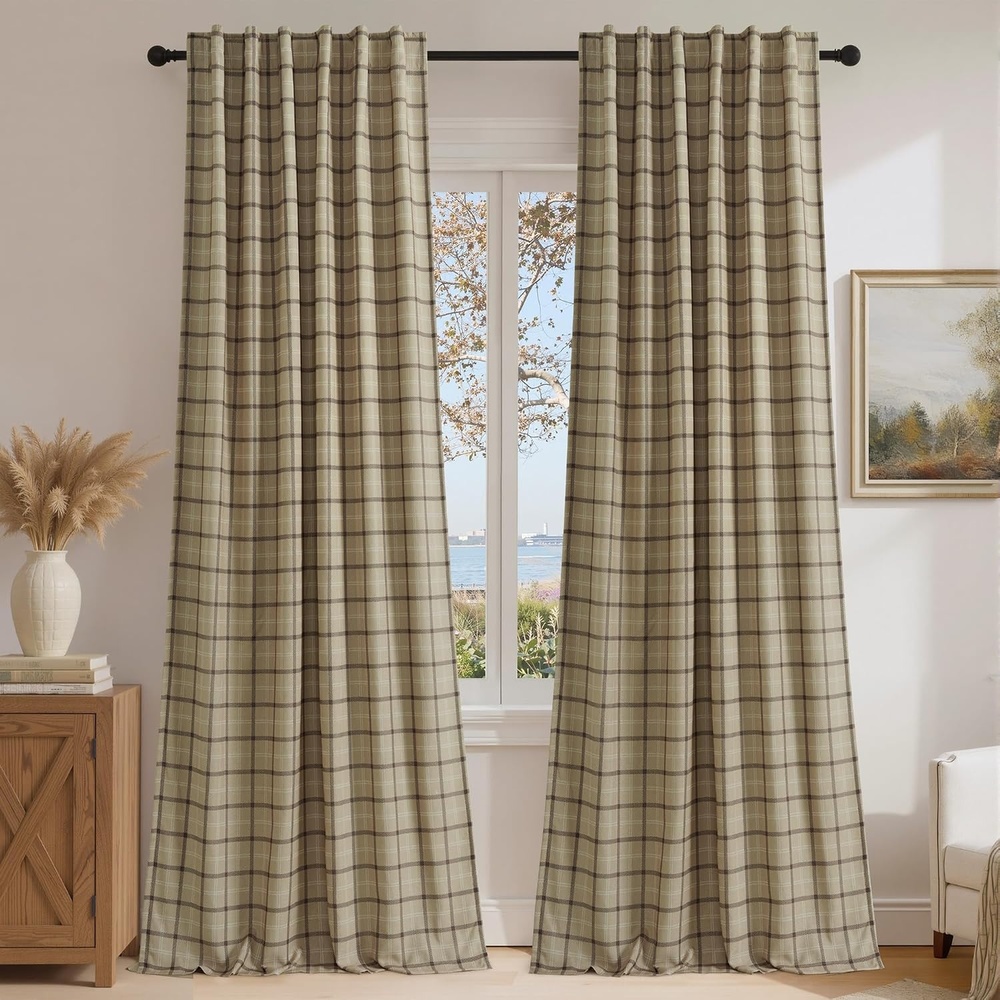 image:imageNICETOWN Buffalo Plaid Full Blackout Linen Curtain Panels 84 InchesGrid Pattern  Linen