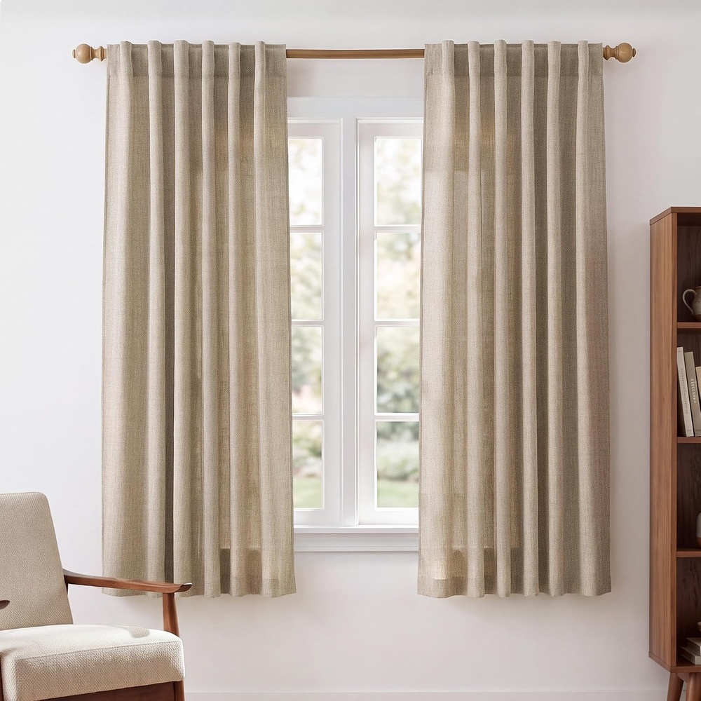 image:imageNICETOWN Natural Faux Linen Curtains 63 Inch Length 2 Panels W55xL63Khaki