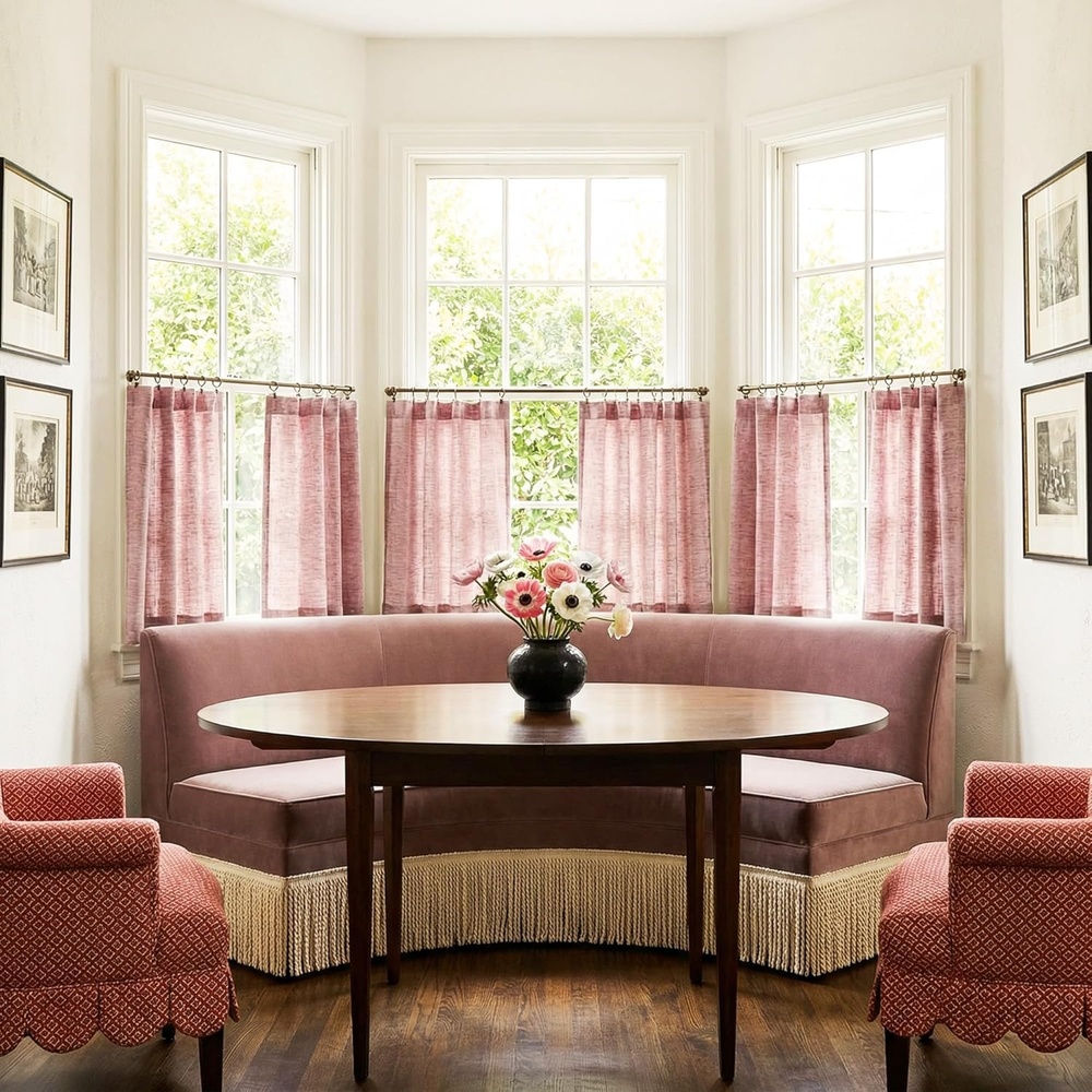 image:imageNICETOWN Natural Faux Linen Curtains 63 Inch Length 2 Panels W55xL63Pink