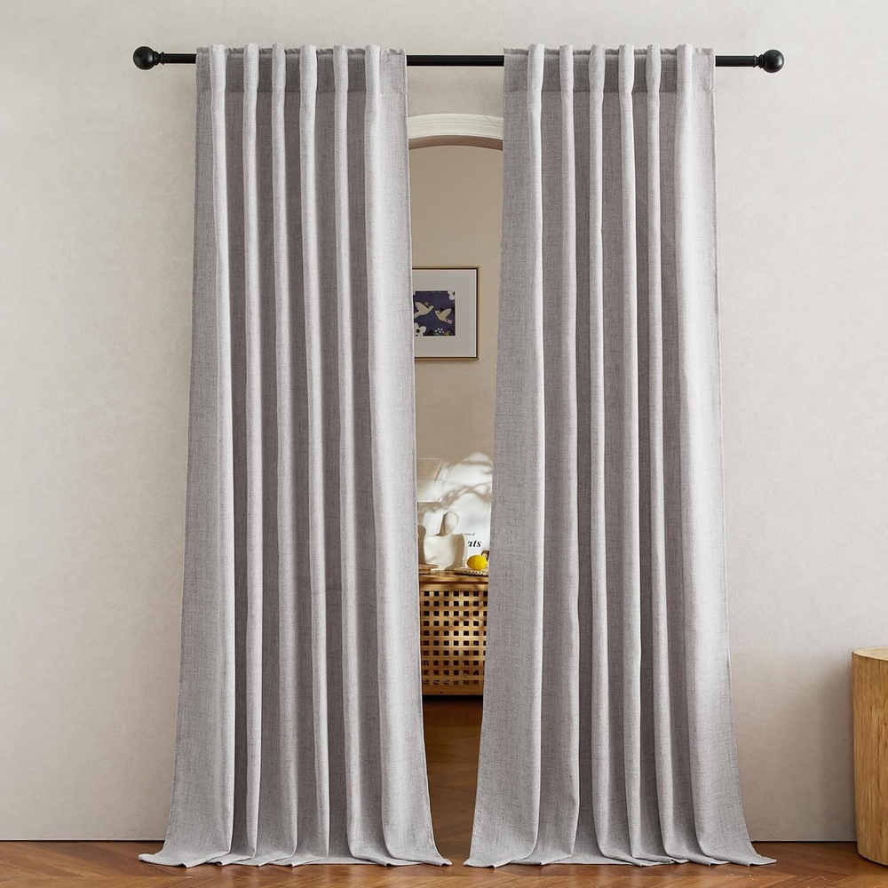 image:imageNICETOWN Natural Faux Linen Curtains 63 Inch Length 2 Panels W55xL63Purple
