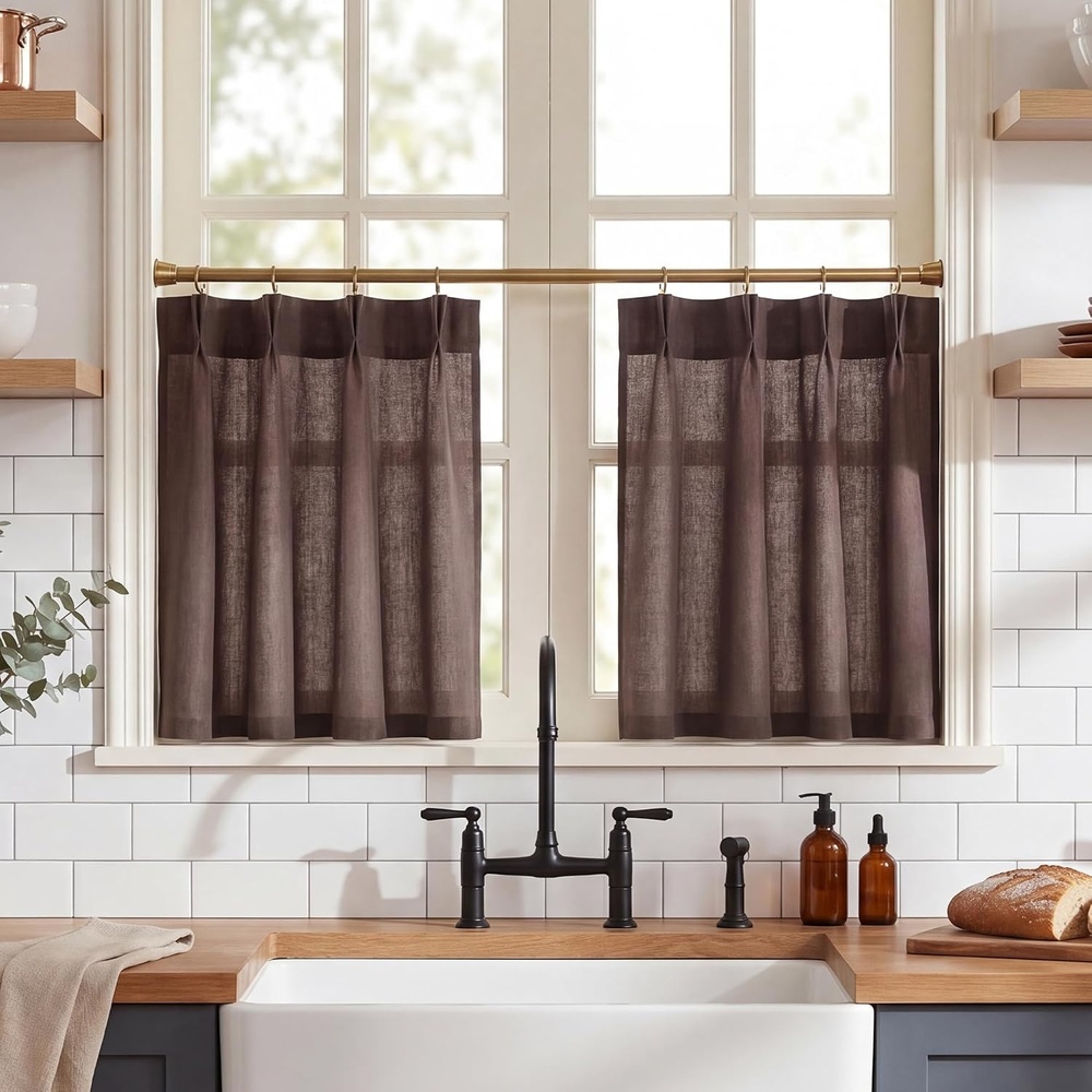 image:imageNICETOWN Natural Pinch Pleated Linen Kitchen Window CurtainsTaupe