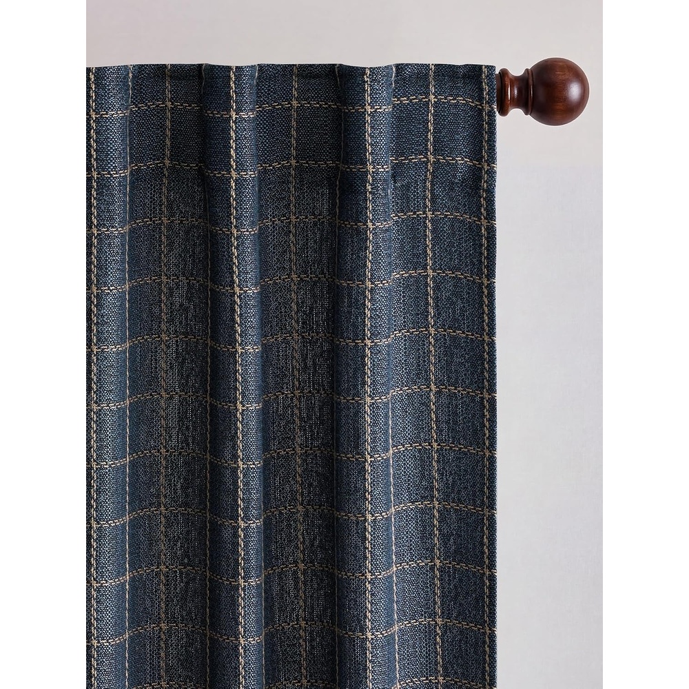 image:imageNICETOWN Olive Green Linen Plaid Bedroom Curtains Rod Pocket amp Back Tab Geometric Jacquard Thick Wovern Mudcloth Light Filtering Window Treatments for Home Decor W52 x L84 2 PanelsDusty Blue