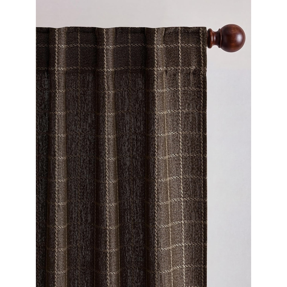 image:imageNICETOWN Olive Green Linen Plaid Bedroom Curtains Rod Pocket amp Back Tab Geometric Jacquard Thick Wovern Mudcloth Light Filtering Window Treatments for Home Decor W52 x L84 2 PanelsBrown