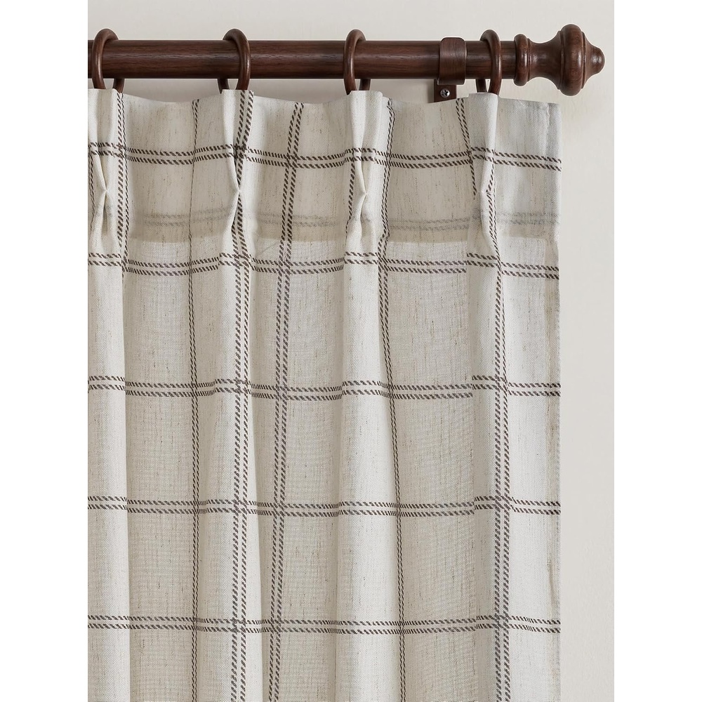 image:imageNICETOWN Pinch Pleated Blue Plaid Curtains 2 Panels W40 x L84 in Linen Blend Light Filtering Privacy Draperies with Grid Tartan Pattern Premium Curtains for Living Room Dining Room with HooksLinen White