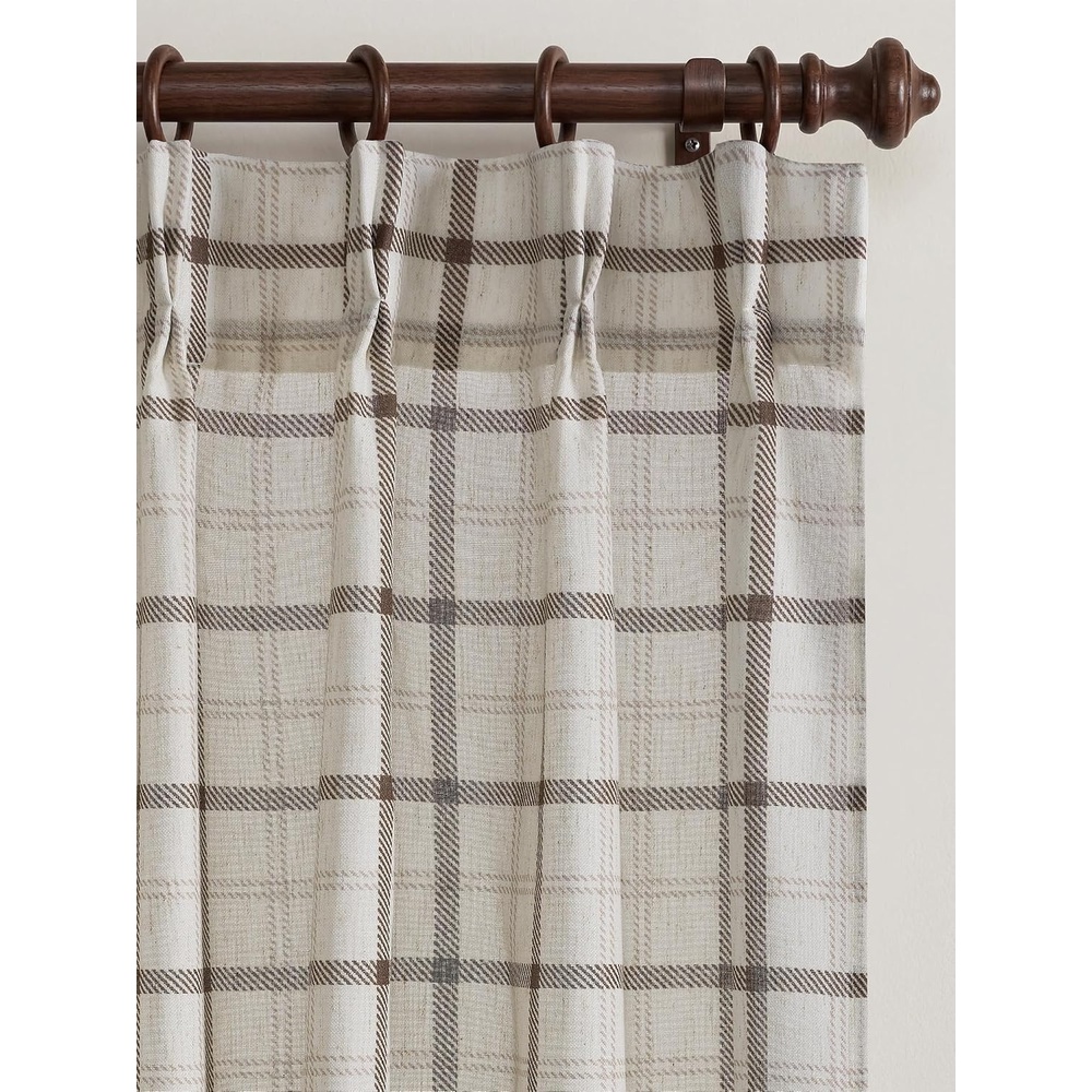 image:imageNICETOWN Pinch Pleated Blue Plaid Curtains 2 Panels W40 x L84 in Linen Blend Light Filtering Privacy Draperies with Grid Tartan Pattern Premium Curtains for Living Room Dining Room with HooksOffwhite