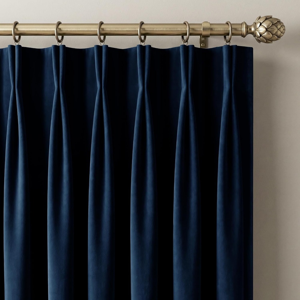 image:imageNICETOWN Sage Green Velvet Blackout Curtains 96 Inch Long for Bedroom Dorm DiningLiving Room Thermal Solid Heavy Matt Pinch Pleat Back Tab Track Window Treatment for Hall Theater 2 Panels 40 WNavy Blue
