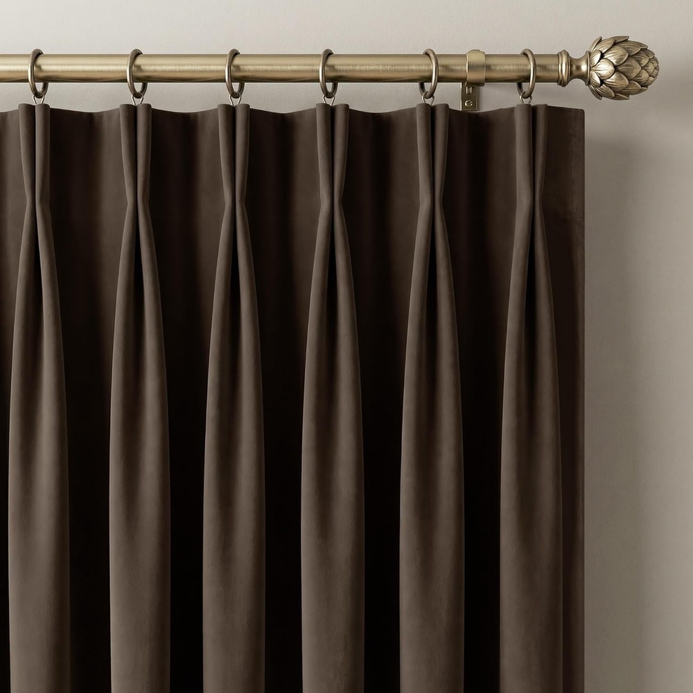 image:imageNICETOWN Sage Green Velvet Blackout Curtains 96 Inch Long for Bedroom Dorm DiningLiving Room Thermal Solid Heavy Matt Pinch Pleat Back Tab Track Window Treatment for Hall Theater 2 Panels 40 WTaupe