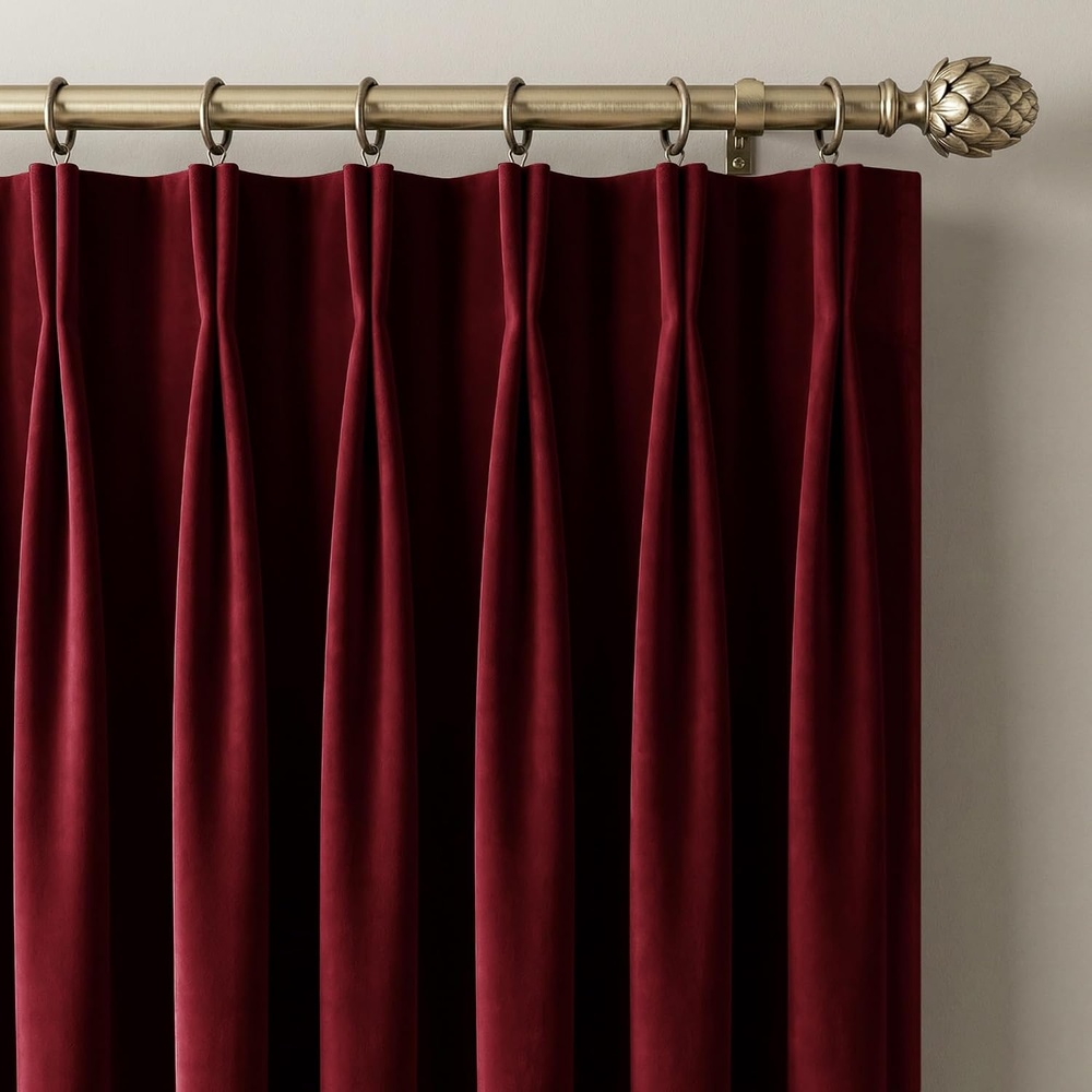 image:imageNICETOWN Sage Green Velvet Blackout Curtains 96 Inch Long for Bedroom Dorm DiningLiving Room Thermal Solid Heavy Matt Pinch Pleat Back Tab Track Window Treatment for Hall Theater 2 Panels 40 WRed