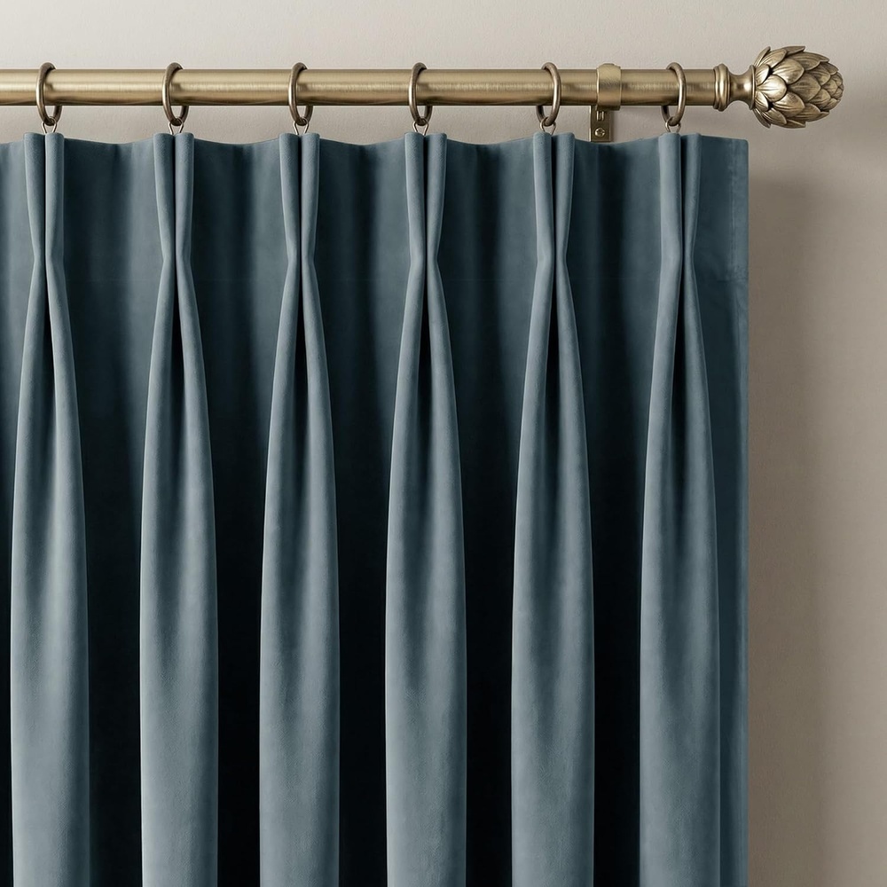image:imageNICETOWN Sage Green Velvet Blackout Curtains 96 Inch Long for Bedroom Dorm DiningLiving Room Thermal Solid Heavy Matt Pinch Pleat Back Tab Track Window Treatment for Hall Theater 2 Panels 40 WStone Blue