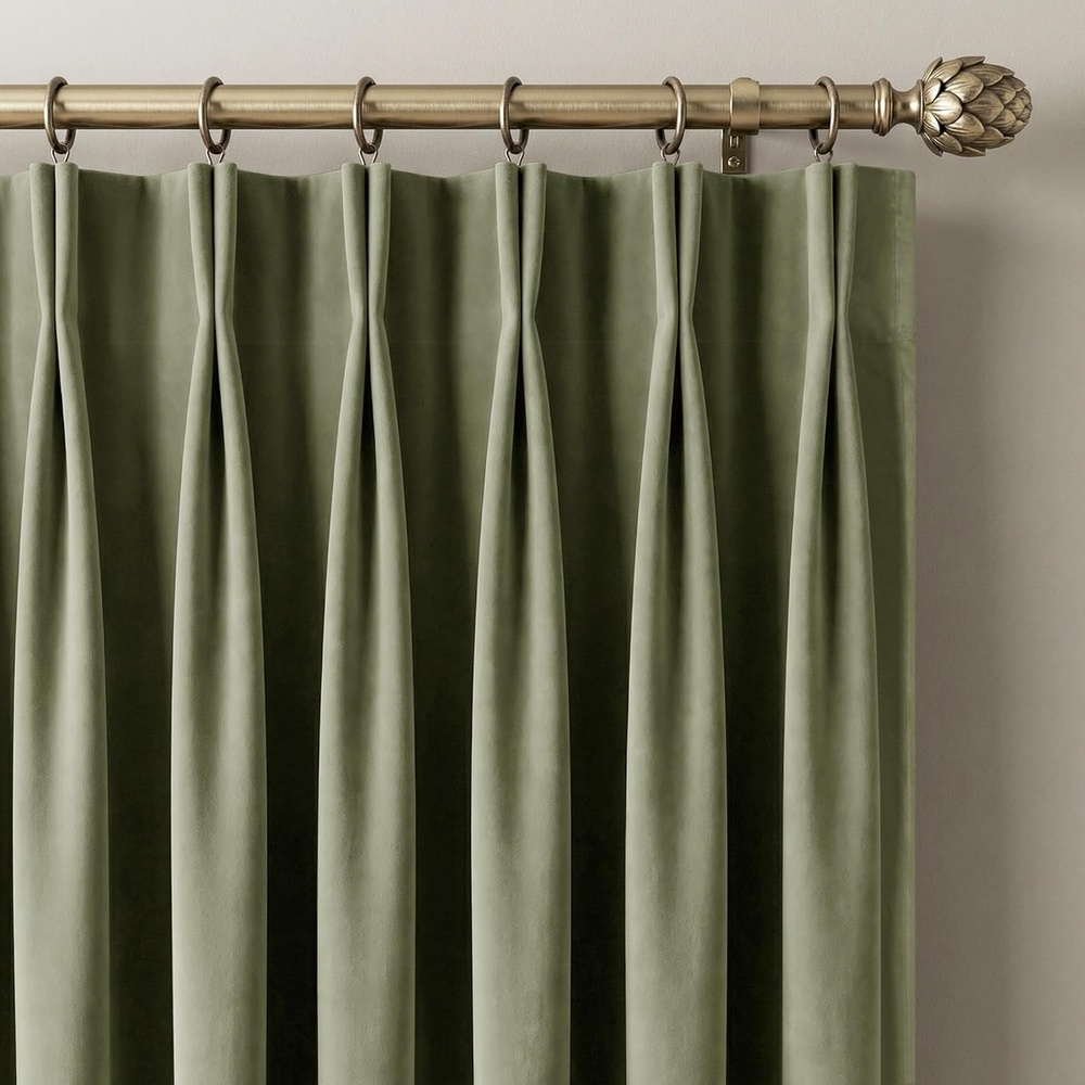 image:imageNICETOWN Sage Green Velvet Blackout Curtains 96 Inch Long for Bedroom Dorm DiningLiving Room Thermal Solid Heavy Matt Pinch Pleat Back Tab Track Window Treatment for Hall Theater 2 Panels 40 WSage Green