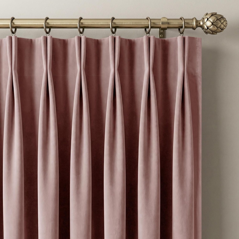 image:imageNICETOWN Sage Green Velvet Blackout Curtains 96 Inch Long for Bedroom Dorm DiningLiving Room Thermal Solid Heavy Matt Pinch Pleat Back Tab Track Window Treatment for Hall Theater 2 Panels 40 WBlush Pink
