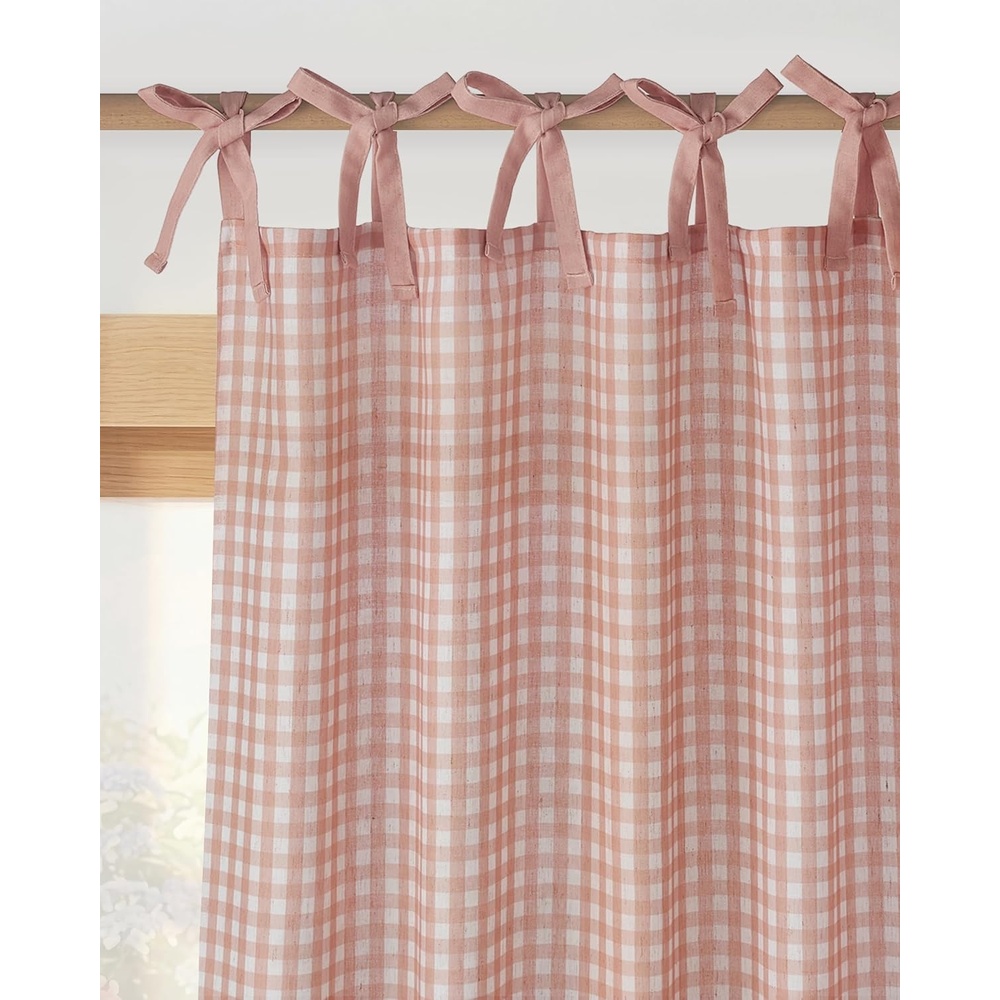 image:imageNICETOWN Tie Top Pink Linen Curtains for Girls Room W52xL84 2 PanelsRose Pink