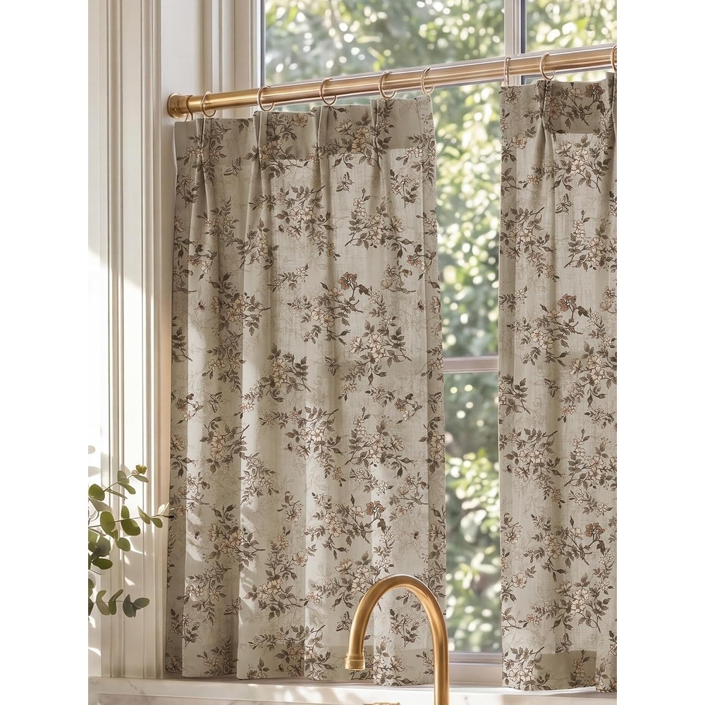 image:imageNICETOWN Vintage Floral Curtain amp Drapes 84 Inches Long W52 x L84 KhakiIvory