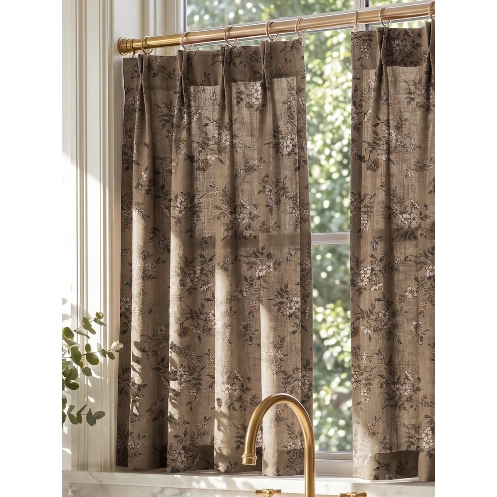 image:imageNICETOWN Vintage Floral Curtain amp Drapes 84 Inches Long W52 x L84 KhakiKhaki