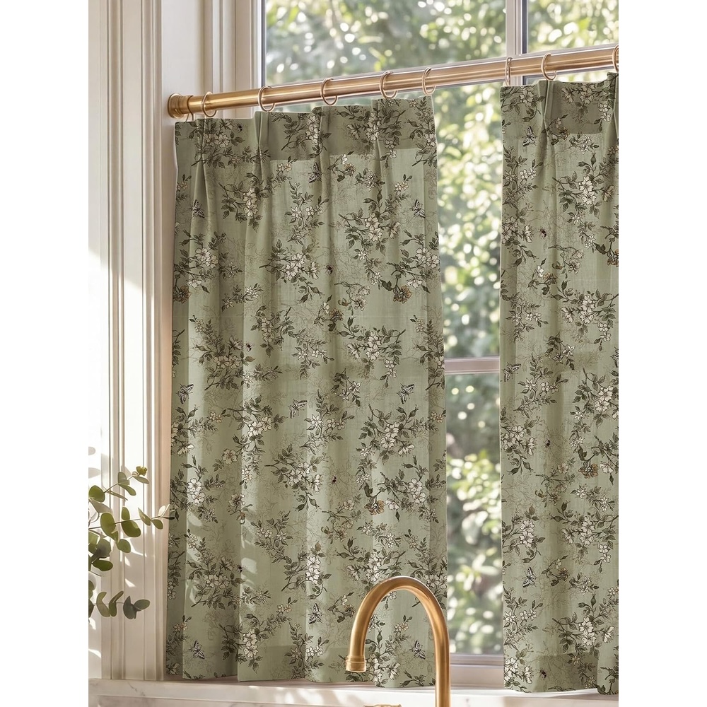 image:imageNICETOWN Vintage Floral Curtain amp Drapes 84 Inches Long W52 x L84 KhakiSage Green