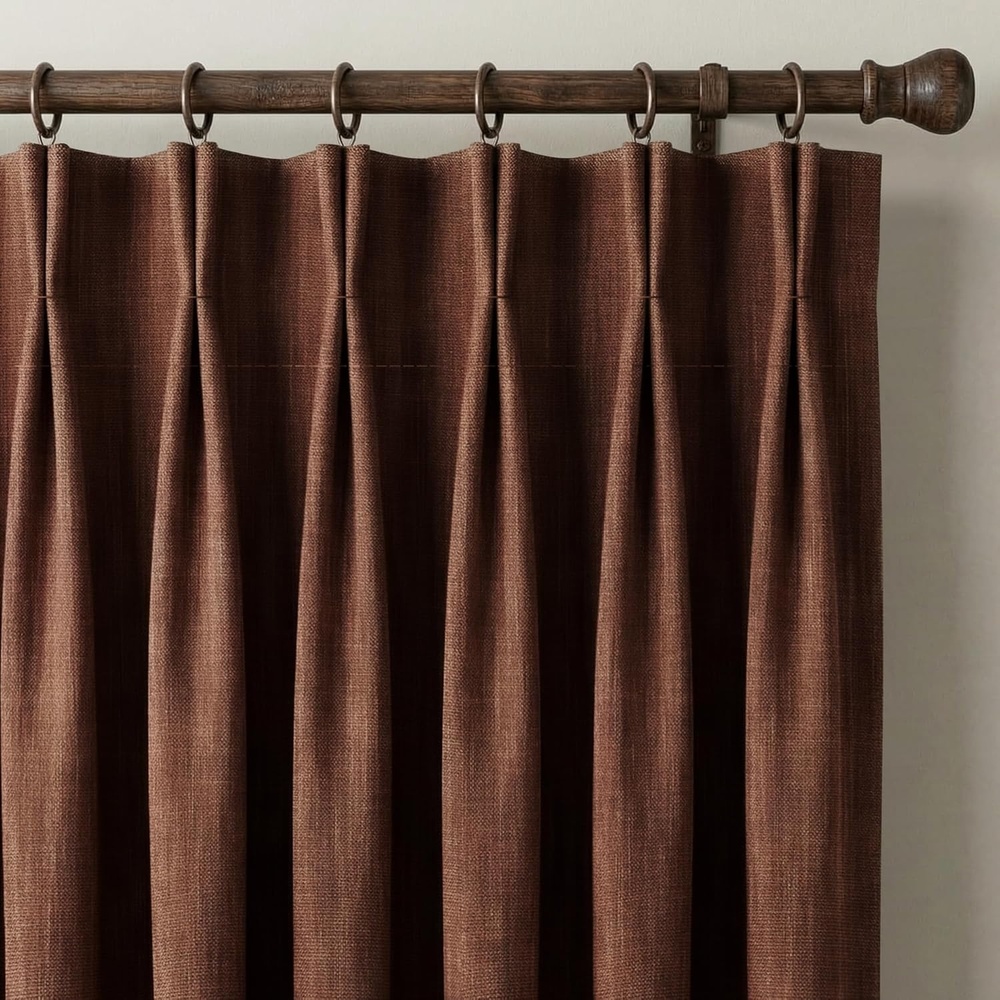 image:imageNICETOWN Vintage Olive Dark Green Pinch Pleated Linen Curtains 90 inch LongEarthy Terracotta