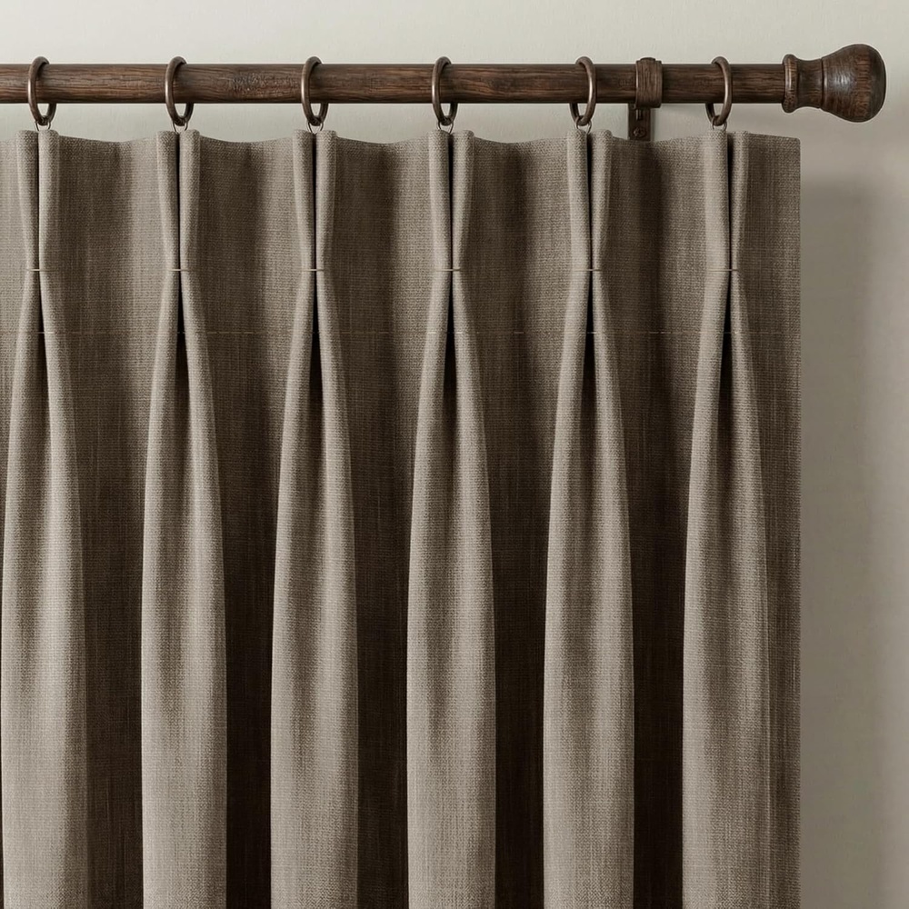 image:imageNICETOWN Vintage Olive Dark Green Pinch Pleated Linen Curtains 90 inch LongFrench Taupe