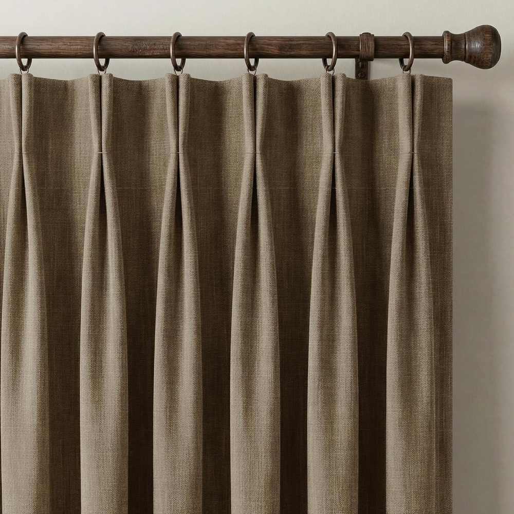 image:imageNICETOWN Vintage Olive Dark Green Pinch Pleated Linen Curtains 90 inch LongHazelnut Brown