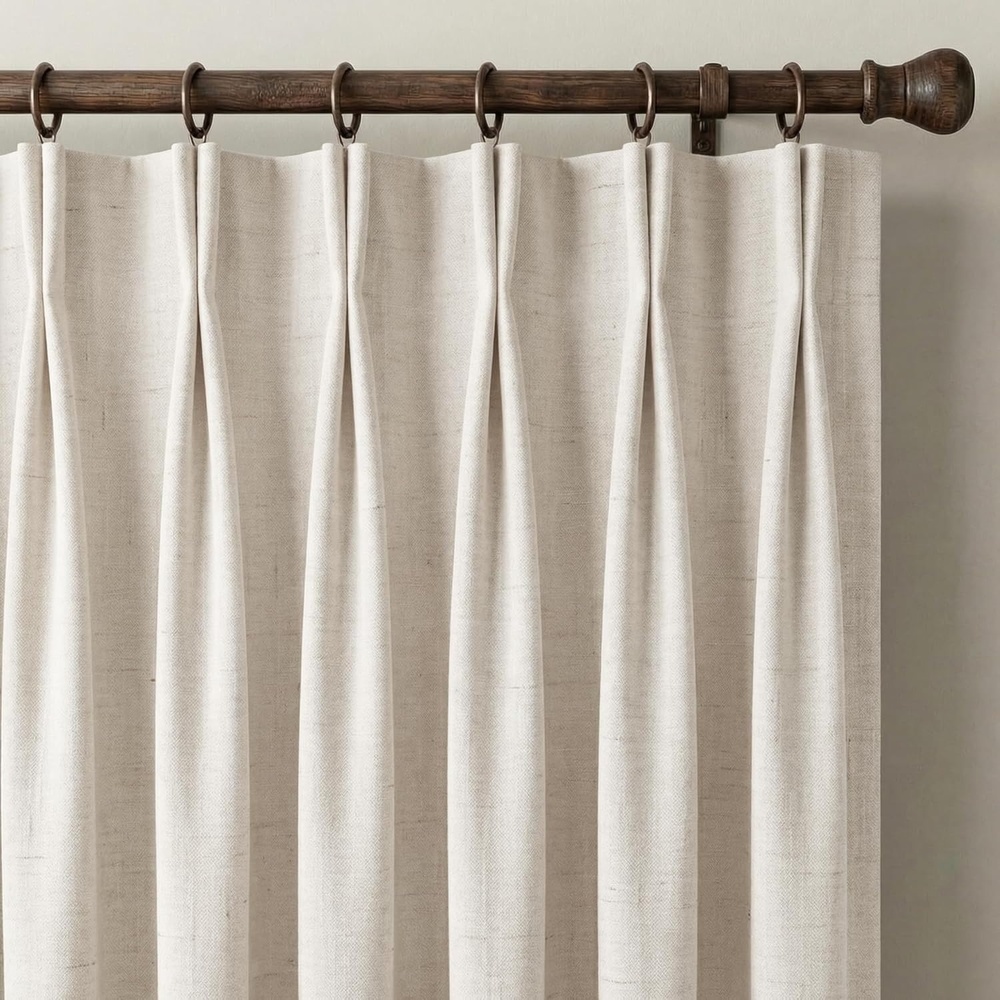 image:imageNICETOWN Vintage Olive Dark Green Pinch Pleated Linen Curtains 90 inch LongNatural