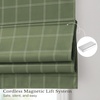 NICETOWN 100% Blackout Taupe Plaid Magnetic Roman Shade, W24 x L64, 1 Panel(Grid Pattern | Olive Green & White)