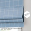 NICETOWN 100% Blackout Taupe Plaid Magnetic Roman Shade, W24 x L64, 1 Panel(Grid Pattern | Sea Blue & White)