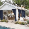 NICETOWN 2 Panels Rod-Free Outdoor Curtains for Patio Waterproof Sticky Top(Navy Blue)