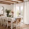 NICETOWN Boho Curtains with Navy Blue Trim 84″ Long 2 Panels(Cream With Light Sand Embroidery)