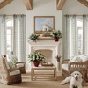NICETOWN Boho Curtains with Navy Blue Trim 84″ Long 2 Panels(Cream With Sage Green Embroidery)