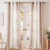 NICETOWN Boho Curtains with Navy Blue Trim 84″ Long 2 Panels(Cream With Taupe Embroidery)