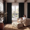 NICETOWN Olive Green Linen Plaid Bedroom Curtains, Rod Pocket & Back Tab Geometric Jacquard Thick Wovern Mudcloth Light Filtering Window Treatments for Home Decor, W52 x L84, 2 Panels(Black)