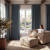 NICETOWN Olive Green Linen Plaid Bedroom Curtains, Rod Pocket & Back Tab Geometric Jacquard Thick Wovern Mudcloth Light Filtering Window Treatments for Home Decor, W52 x L84, 2 Panels(Dusty Blue)